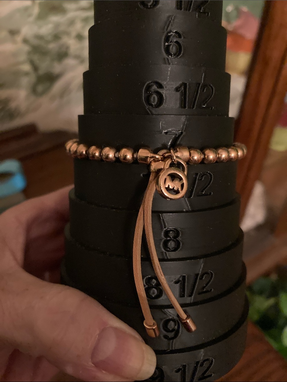 Michael Kors Gold-Tone Beaded Slider Bracelet with Logo Charm w/Leather Pull